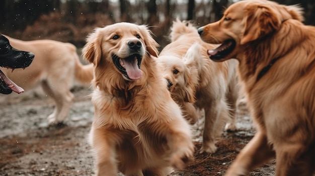Psy bawiące się z przyjaciółmi i rodziną