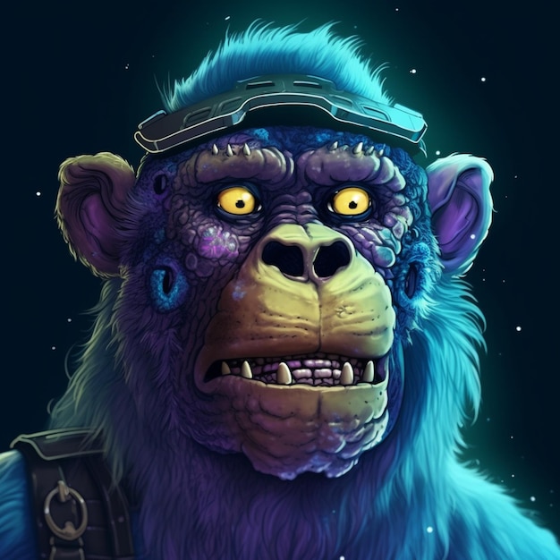 psychedeliczna fioletowa małpa w obrazie cyfrowym