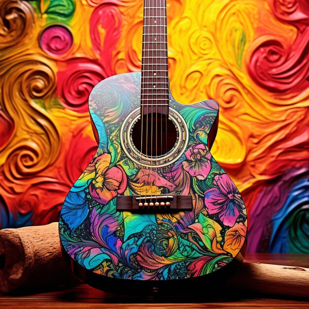 Zdjęcie psychedeliczna gitara fantasy z żywymi kolorami paisley