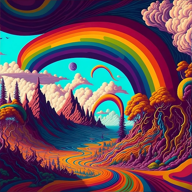 Psychedeliczna tęcza kolorowy świat sztuki