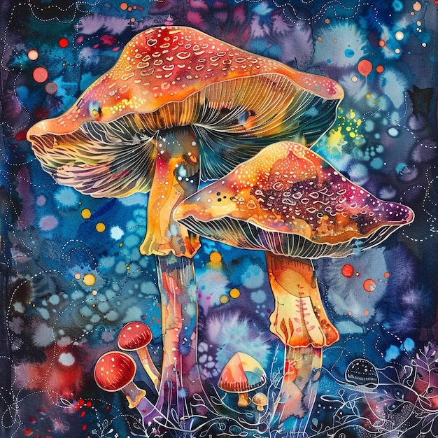 Psychedeliczne grzyby w akwarelach Tło