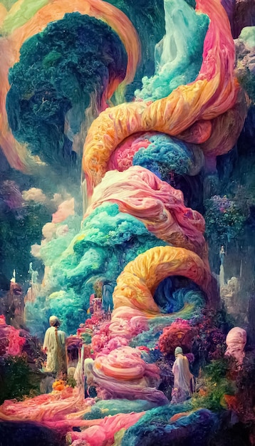 Psychodeliczne trippy LSD lub magiczne grzyby halucynacje hipis koncepcja projekt ilustracja 3D