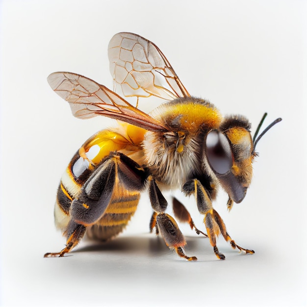Pszczoła miodna na białym tle Widok z boku Obraz generowany przez AI