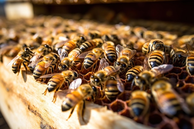 Zdjęcie pszczoła miodna na miodowym płatku generative ai
