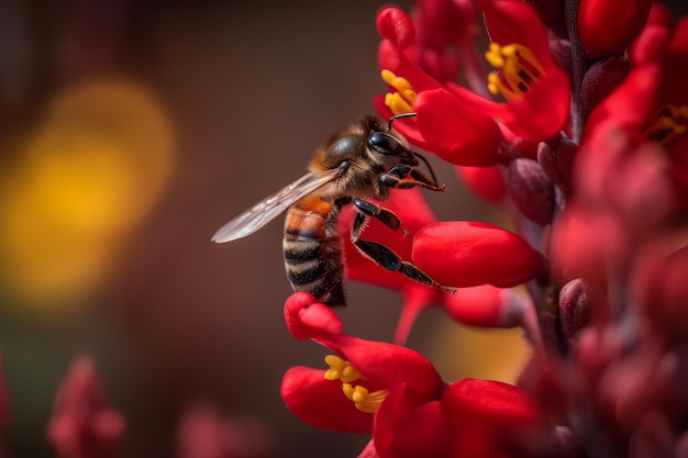 Pszczoła na czerwonym kwiacie