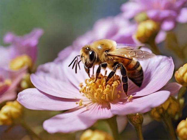 Pszczoła na dzikich kwiatach