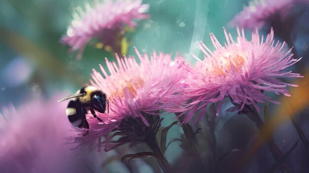 Zdjęcie pszczoła na fioletowym kwiacie