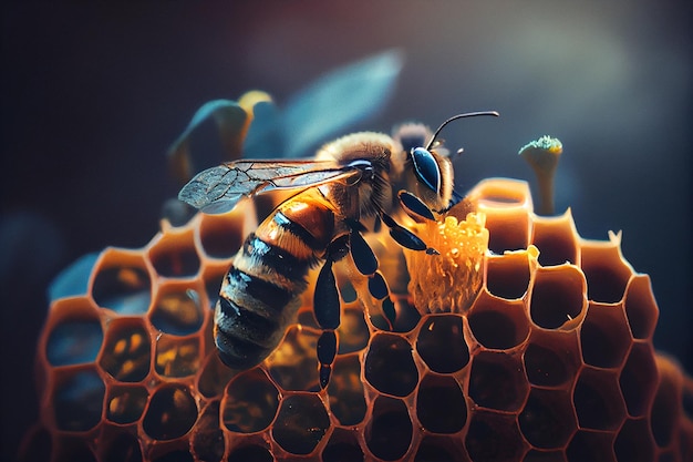 Pszczoła na generatywnym ai o strukturze plastra miodu