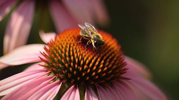 Pszczoła na kwiatku z różowym środkiem