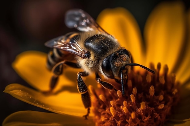 Pszczoła na kwiatku z żółtym środkiem