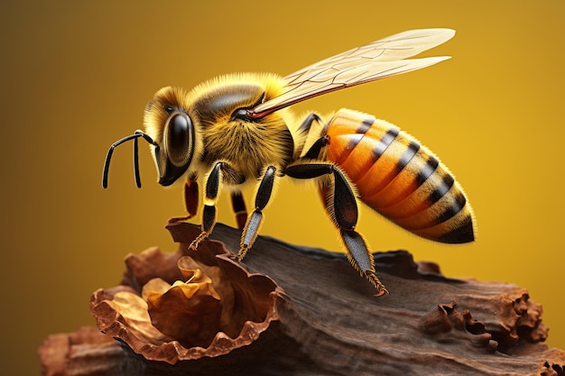 Pszczoła na miodzie pszczoła miodowa makro realistyczna ilustracja