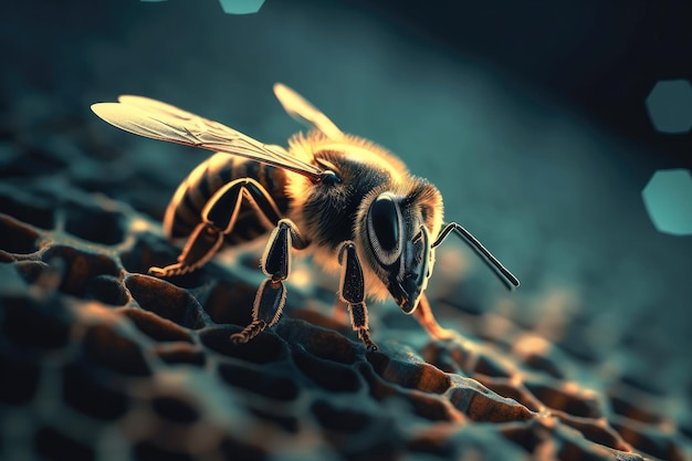 Pszczoła na plastrze miodu w ulu