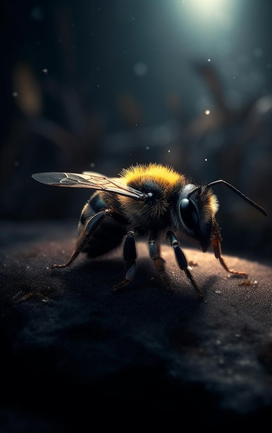 Pszczoła na skale ze światłem na nim