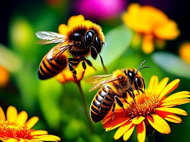 pszczoła na tapecie z kwiatami