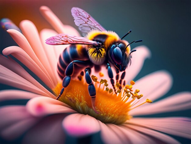Pszczoła nad kolorowym kwiatem