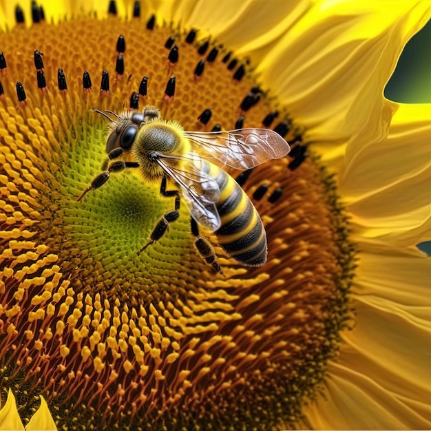 Pszczoła nad kwiatem słonecznika