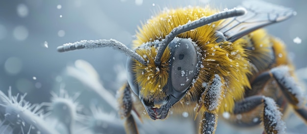Pszczoła pokryta śniegiem