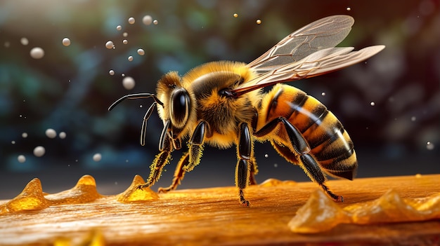 Pszczoła siedząca na gałęzi pełnej miodu