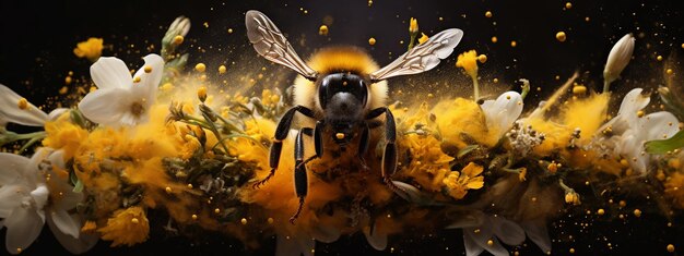 Pszczoła zbiera pyłek w pobliżu żółtego kwiatu