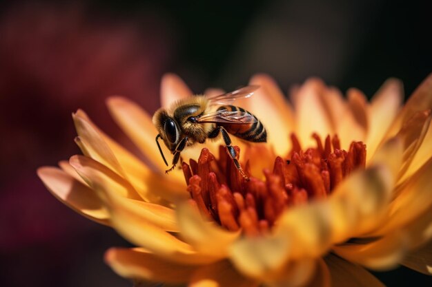 Pszczoła zbierająca nektar z kwiatu