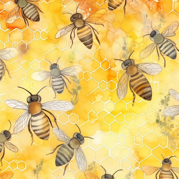 Pszczoły na miodowcu z miodowym tłem generatywnym ai