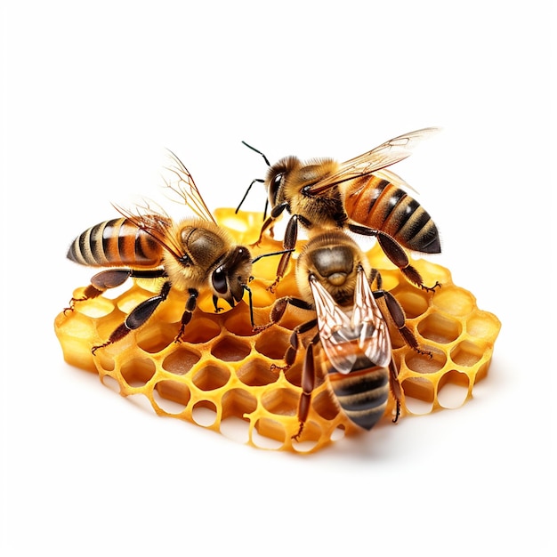 Pszczoły na płatku z miodem na górze