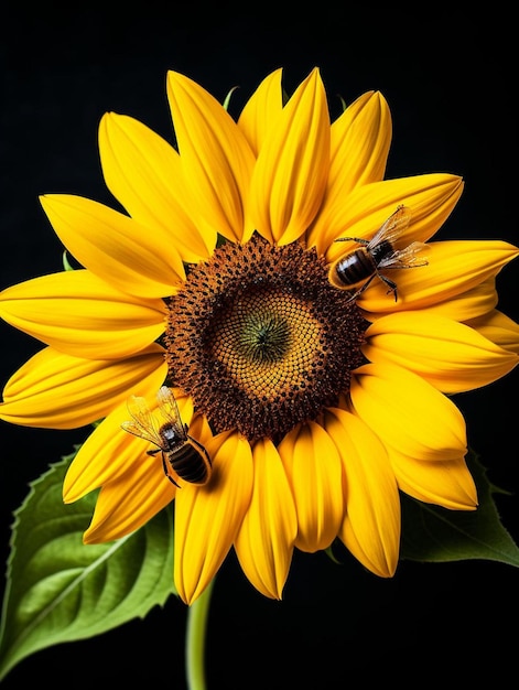 Zdjęcie pszczoły na słoneczniku z pszczołami