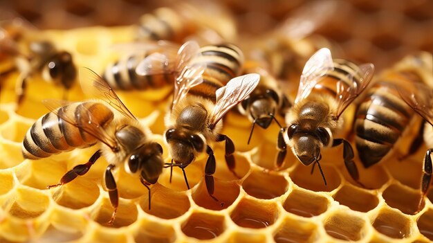 Pszczoły z zbliżeniem grzebieni nektaru Zasoby kreatywne AI Generowane