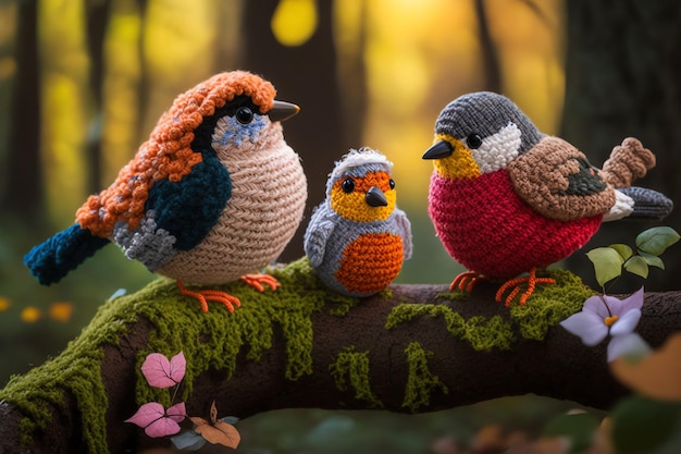 Ptak dziewiarskich ilustracji sztuki ładny nadaje się do książek dla dzieci zdjęcia zwierząt dla dzieci utworzone przy użyciu sztucznej inteligencji