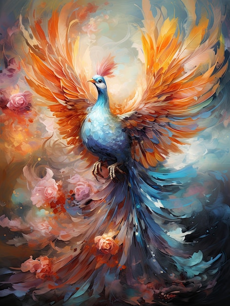 Ptak feniks w abstrakcyjnym stylu malarstwa ściennego plakat artystyczny