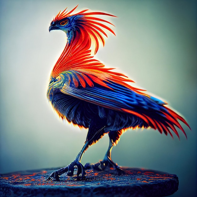 Ptak feniksa w ogniu mitologiczny ptak fenix z ilustracją fantasy płomienie