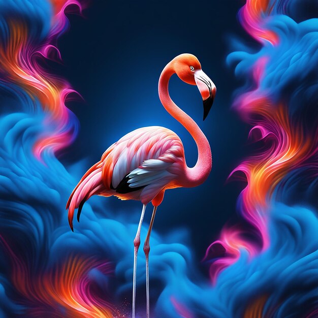 Ptak flamingo stoi na niebie