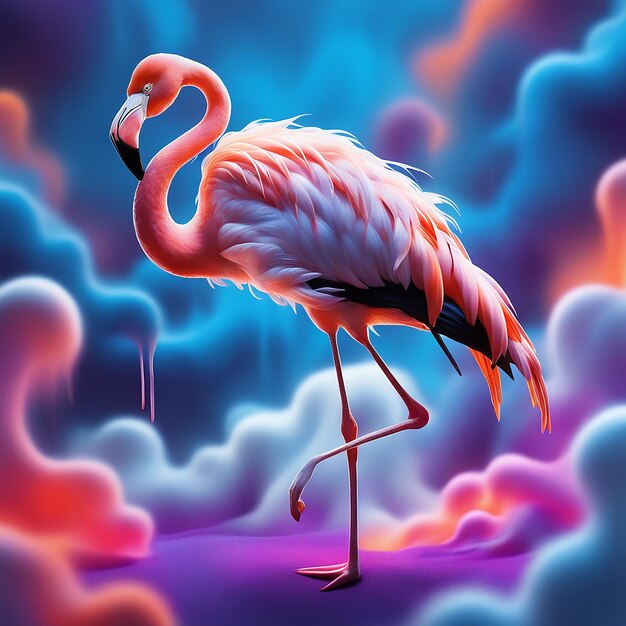 Ptak flamingo stoi na niebie