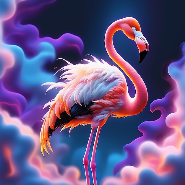 Ptak flamingo stoi na niebie