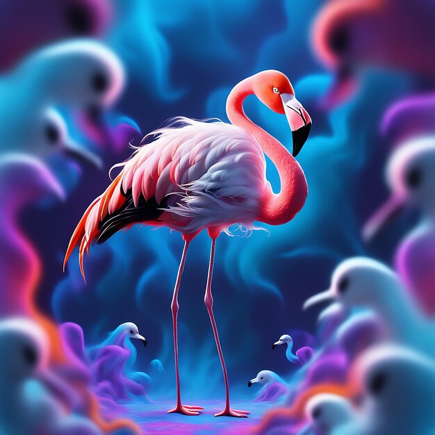 Ptak flamingo stoi na niebie