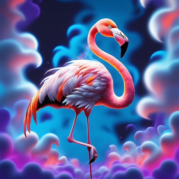 Ptak flamingo stoi na niebie