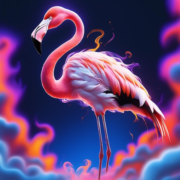 Ptak flamingo stoi na niebie