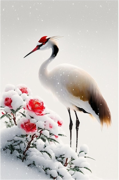 Ptak, który stoi w generatywnej ai śniegu