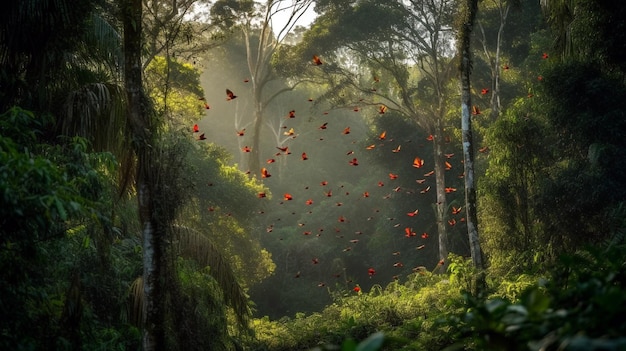 ptak latający w formacji Jesienny krajobraz Migracja ptaków