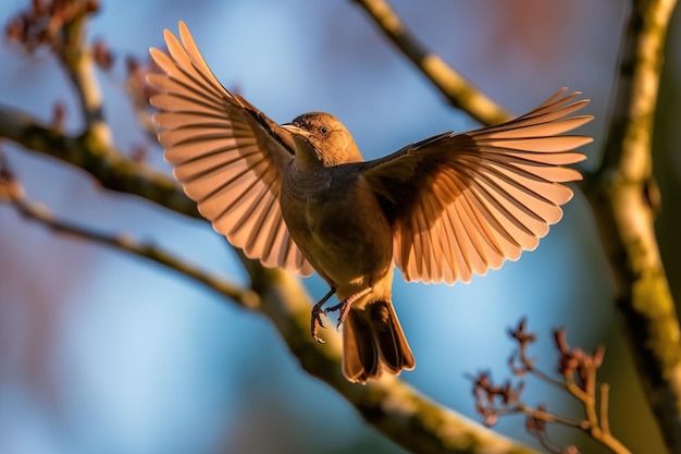Ptak lecący z gałęzi