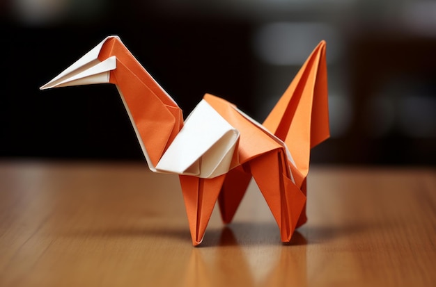 Ptak origami na stole szczegółowo makro