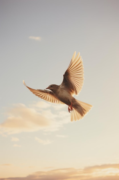 Ptak w locie na czyste, puste niebo, ilustracja wygenerowana przez sztuczną inteligencję
