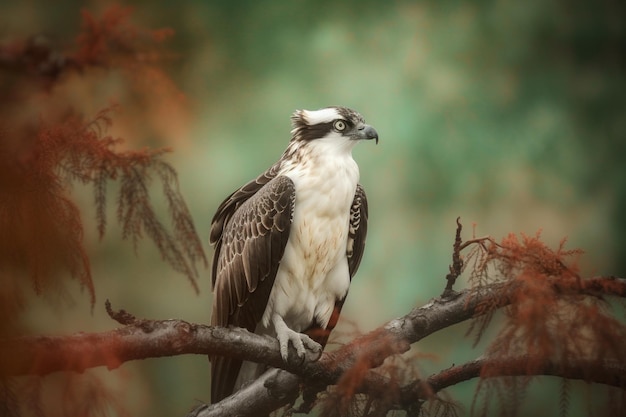 Ptak z białą klatką piersiową i czarnymi piórami siedzi na gałęzi.