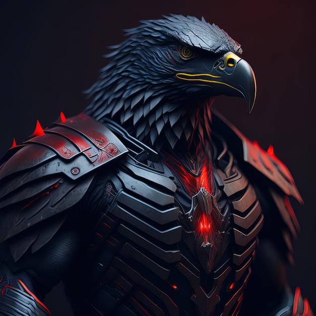 Ptak z czarnym hełmem i czerwonym światłem na nim