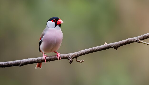 ptak z czerwonym dziobem siedzi na gałęzi