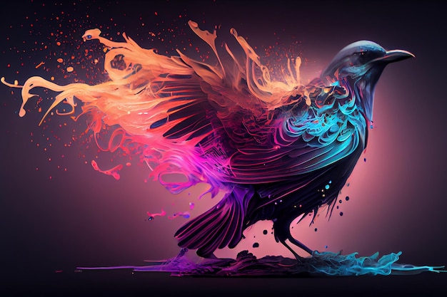 Ptak z kolorowym tłem i napisem ptak