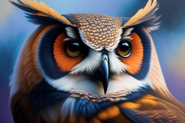 Ptak z niebieskim tłem i pomarańczowymi oczami