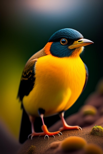 Ptak z żółtą głową i niebieskimi oczami