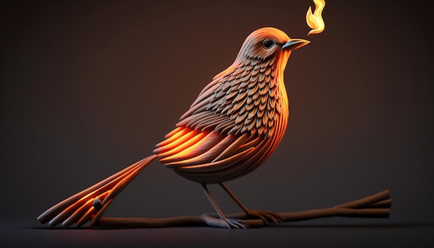 Ptak zrobiony z ognia pochodzi z płonącej zapałki Generative AI