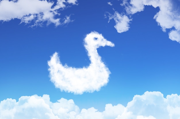 Ptasia kaczka z chmur na tle błękitnego nieba.
